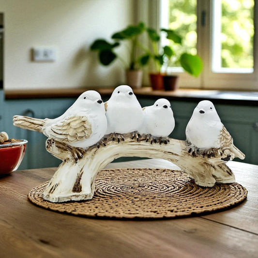Four White Birds on Branch Resin Showpiece | Elegant Table Decor for Living Room, Shelf, or Office Display