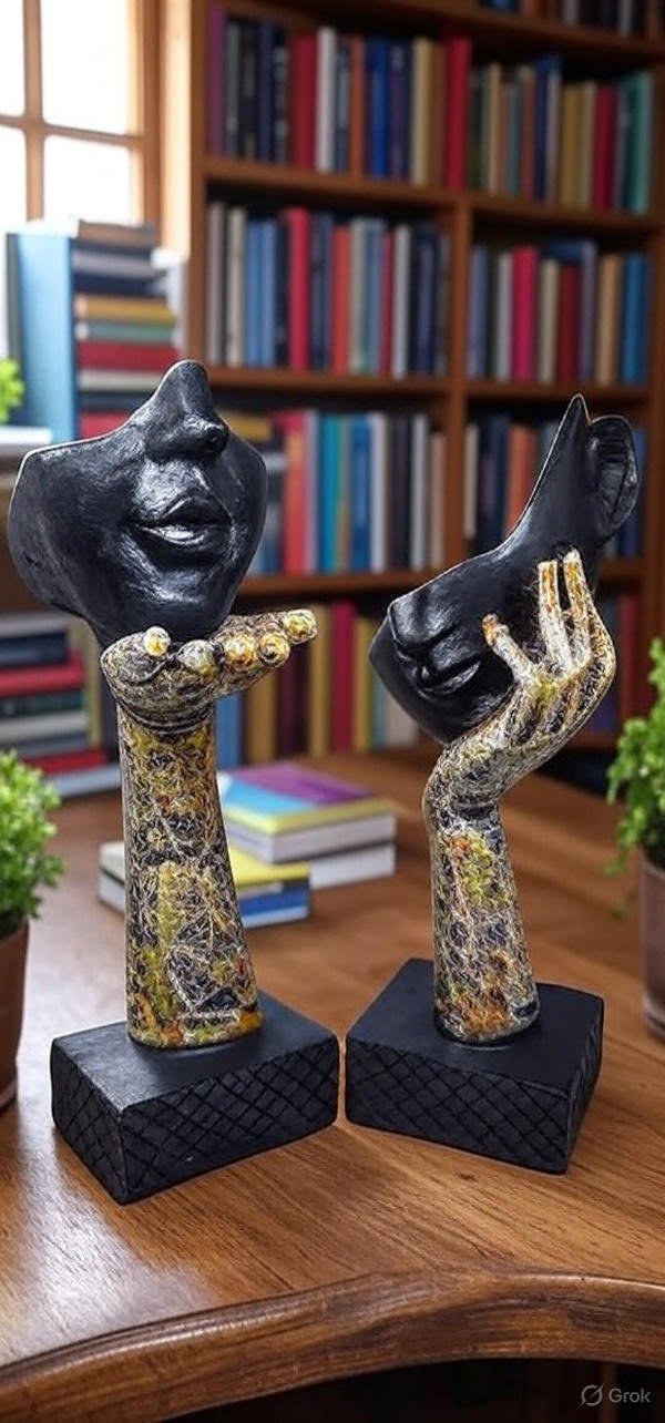 Abstract Face & Hand Sculpture – 2 - Piece Poly resin Set for Artistic Home Decor - Riserra