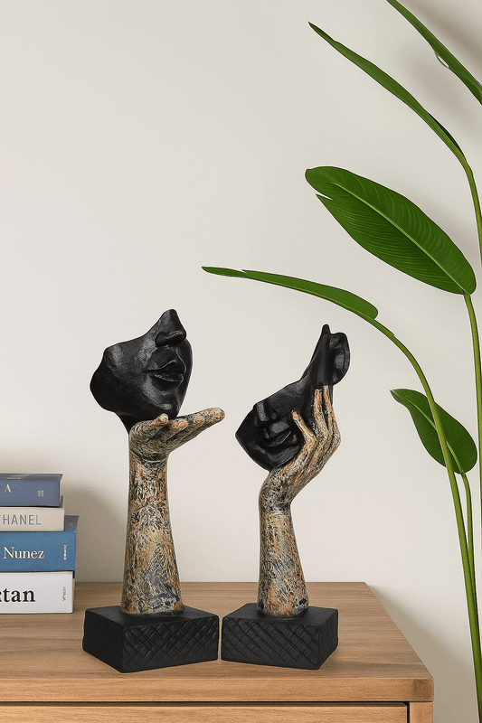 Abstract Face & Hand Sculpture – 2 - Piece Poly resin Set for Artistic Home Decor - Riserra
