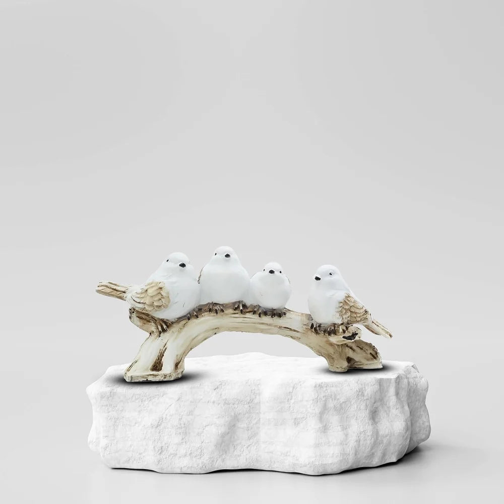 Four White Birds on Branch Resin Showpiece | Elegant Table Decor for Living Room, Shelf, or Office Display - Riserra