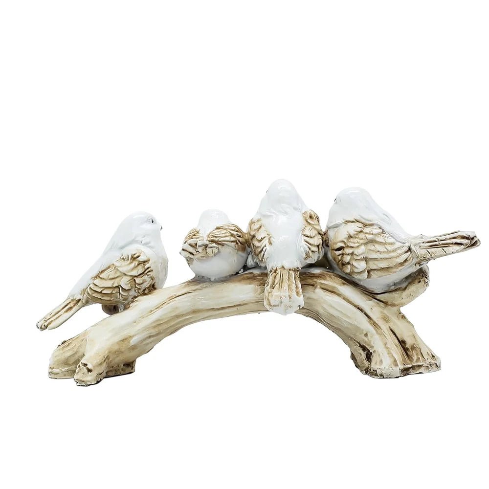 Four White Birds on Branch Resin Showpiece | Elegant Table Decor for Living Room, Shelf, or Office Display - Riserra