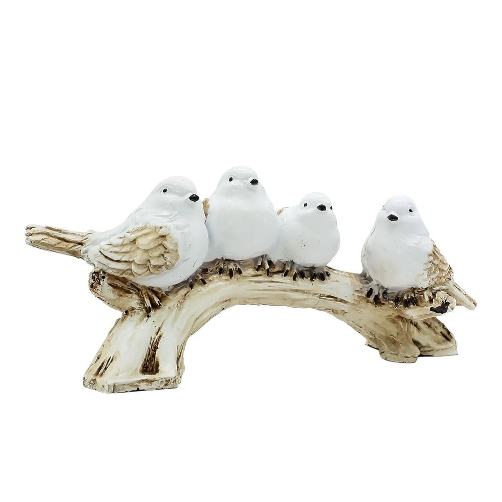 Four White Birds on Branch Resin Showpiece | Elegant Table Decor for Living Room, Shelf, or Office Display - Riserra