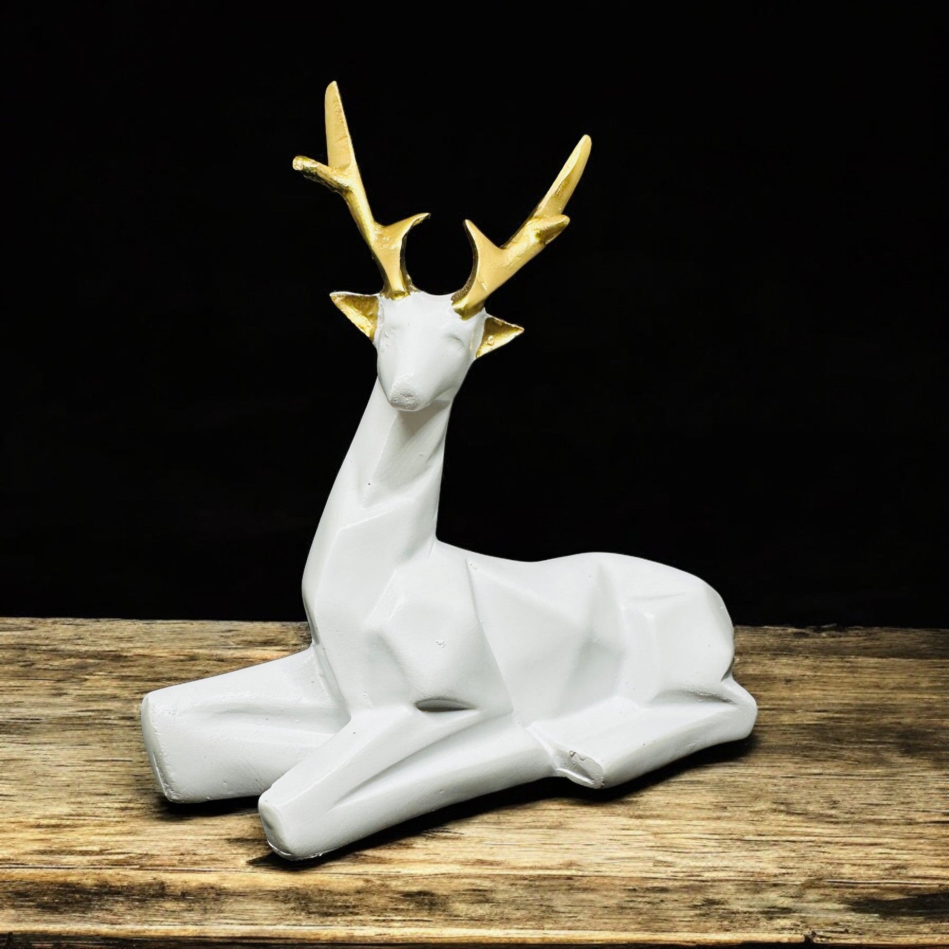 Modern Deer Figurine Set – 2 - Piece Geometric White and Gold Polyresin Sculptures – Contemporary Home Décor Accents for Shelf, Mantel, or Tabletop Display - Riserra