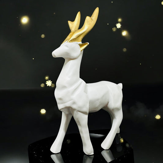 Modern Deer Figurine Set – 2 - Piece Geometric White and Gold Polyresin Sculptures – Contemporary Home Décor Accents for Shelf, Mantel, or Tabletop Display - Riserra