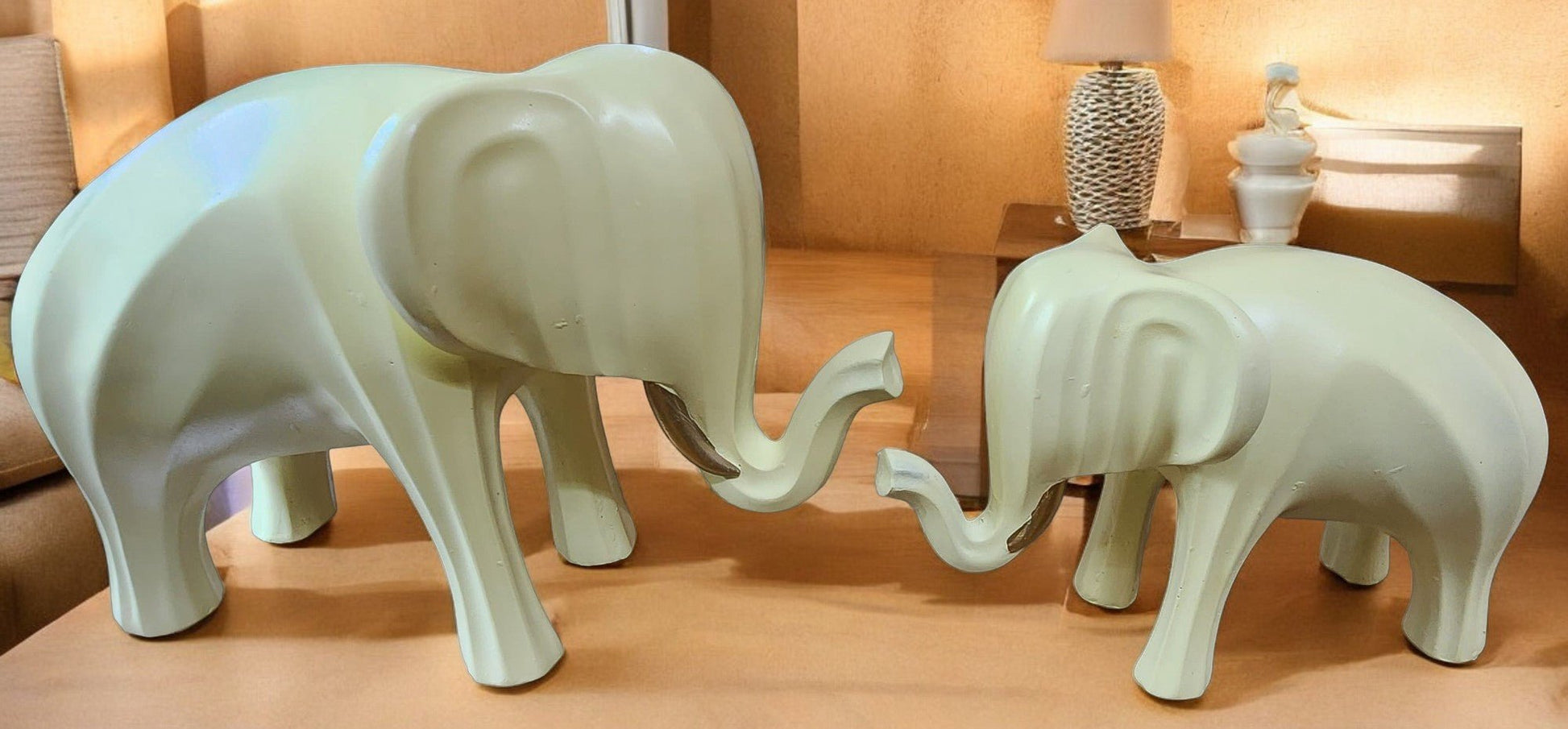 Mother and Baby Elephant Figurine Set – Modern Minimalist White Polyresin Sculptures – Symbolic Animal Decor for Living Room, Nursery, or Shelf Display - Riserra