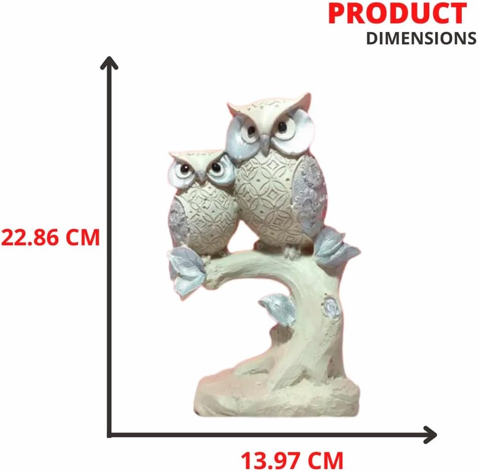 Parent and Baby Owl Figurine – Decorative Polyresin Sculpture with Tree Branch Base – White & Gray Animal Accent for Shelf, Entryway, or Nursery - Riserra
