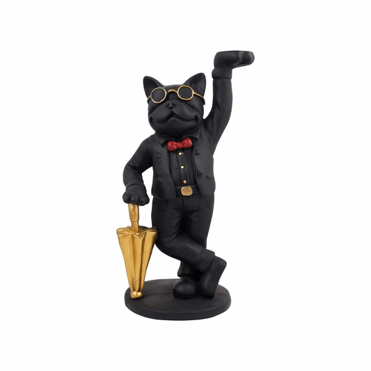 Polyresin Butler Dog Tray Statue – Quirky Bulldog Candy & Key Holder for Entryway or Table – Decorative Animal Figurine with Serving Tray – Black, Gold & Red - Riserra