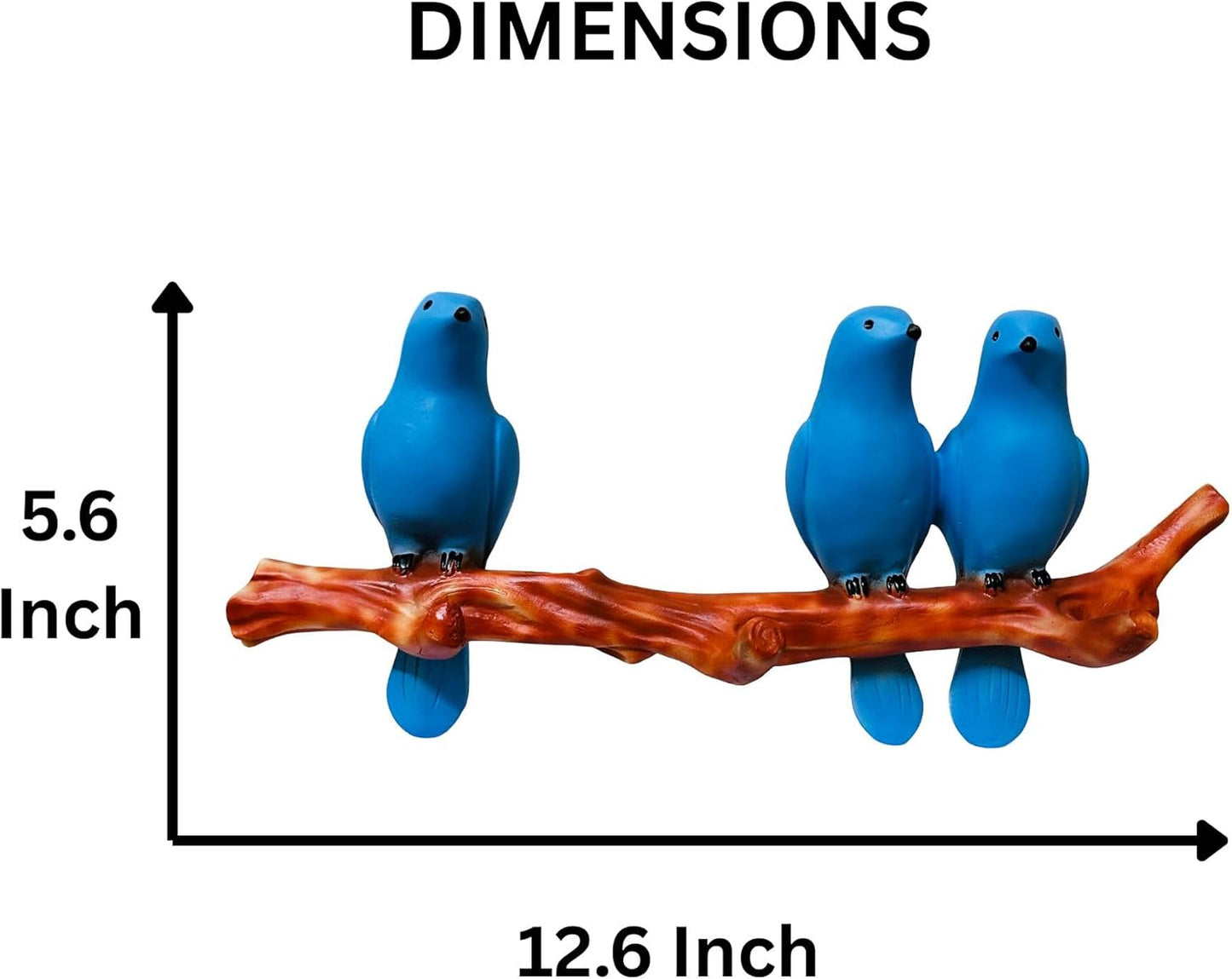 Wall Hanging Blue Bird Sculpture – Polyresin Decorative Art with 3 Birds on Branch – Cheerful Wall Accent for Living Room, Balcony, or Nursery - Riserra