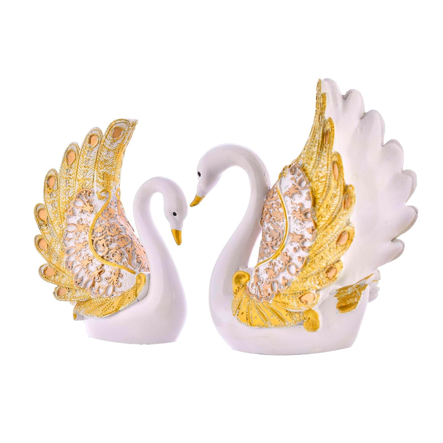 White and Gold Swan Couple Figurines – Romantic Polyresin Decorative Sculptures – Elegant Home Décor Accent for Bedroom, Mantel, or Wedding Gift - Riserra
