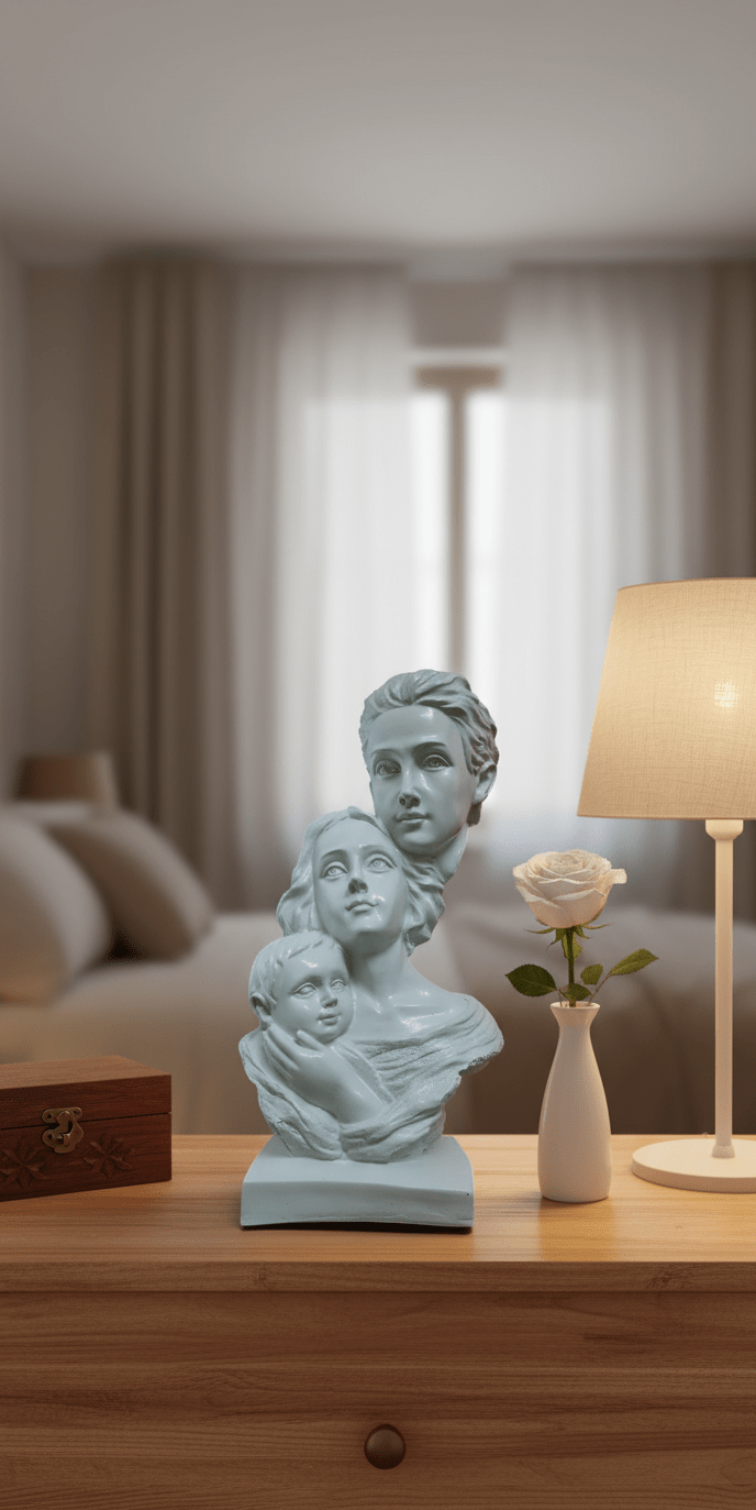 White Family Sculpture – Modern Polyresin Statue of Man, Woman, and Child – Symbolic Home Decor for Living Room, Mantel, or Gift - Riserra