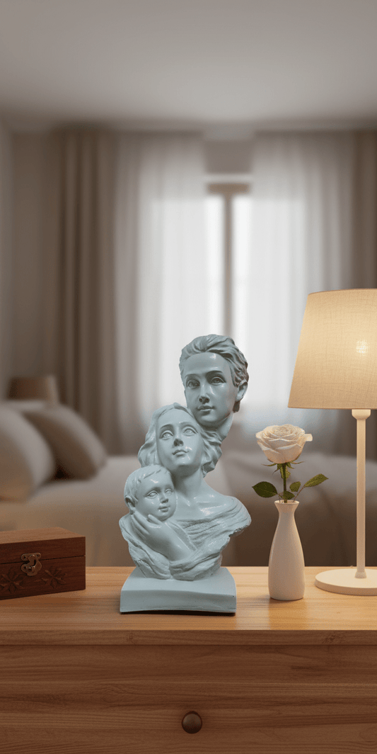 White Family Sculpture – Modern Polyresin Statue of Man, Woman, and Child – Symbolic Home Decor for Living Room, Mantel, or Gift - Riserra