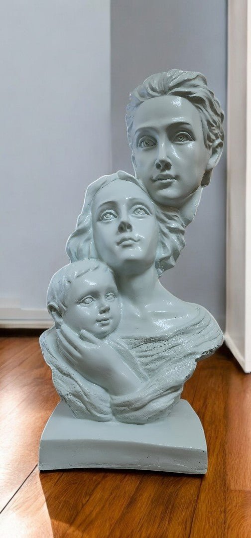 White Family Sculpture – Modern Polyresin Statue of Man, Woman, and Child – Symbolic Home Decor for Living Room, Mantel, or Gift - Riserra