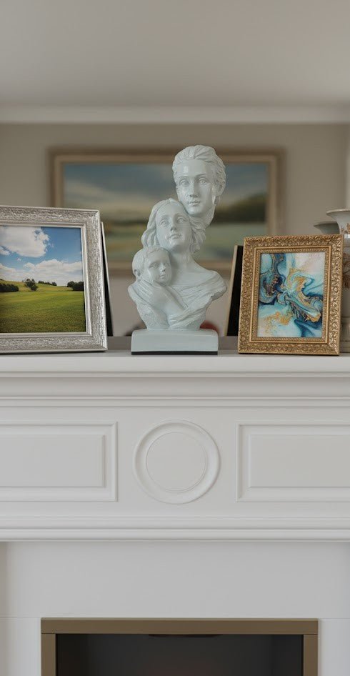 White Family Sculpture – Modern Polyresin Statue of Man, Woman, and Child – Symbolic Home Decor for Living Room, Mantel, or Gift - Riserra