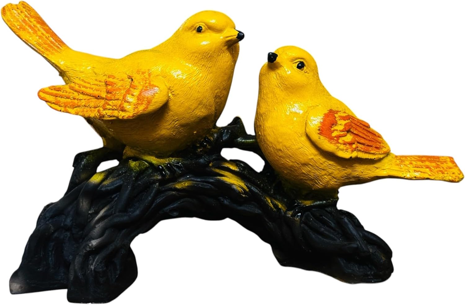 Yellow Bird Pair Figurine – Polyresin Decorative Sculpture of Birds on Branch – Bright Nature - Inspired Tabletop Decor for Living Room, Shelf, or Office - Riserra
