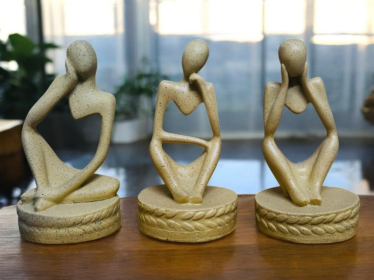 Abstract Thinker Figurine Set – 3 - Piece Miniature Polyresin Sculpture Set for Desk or Shelf – Small Modern Art Statues for Office, Study, or Gift - Riserra