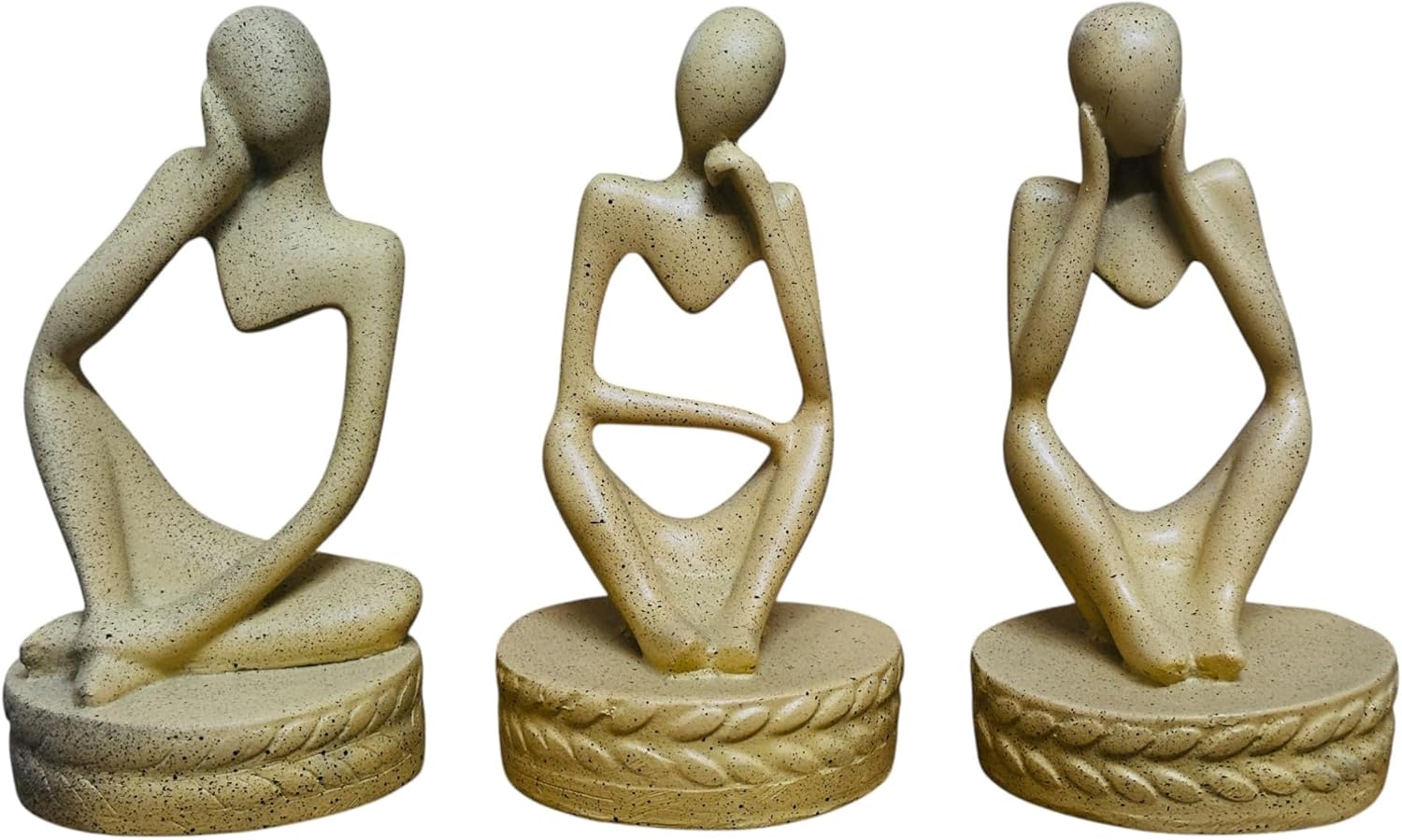 Abstract Thinker Figurine Set – 3 - Piece Miniature Polyresin Sculpture Set for Desk or Shelf – Small Modern Art Statues for Office, Study, or Gift - Riserra