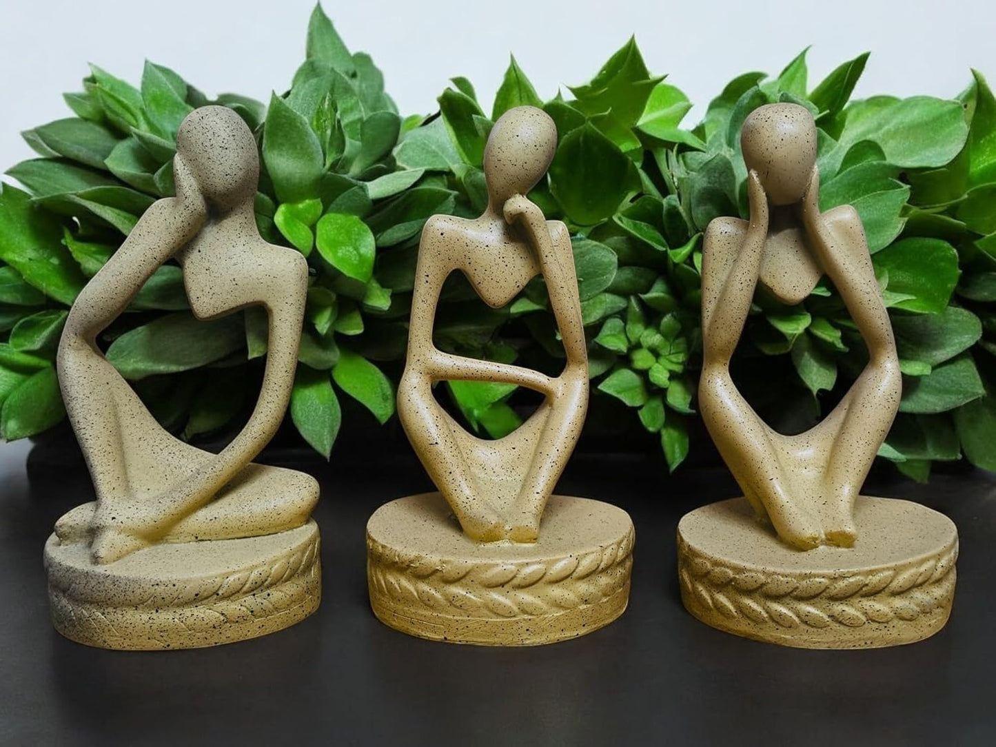 Abstract Thinker Figurine Set – 3 - Piece Miniature Polyresin Sculpture Set for Desk or Shelf – Small Modern Art Statues for Office, Study, or Gift - Riserra