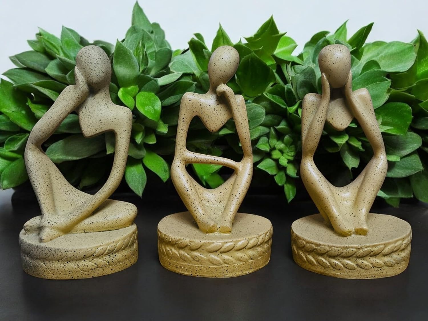 Abstract Thinker Figurine Set – 3 - Piece Miniature Polyresin Sculpture Set for Desk or Shelf – Small Modern Art Statues for Office, Study, or Gift - Riserra