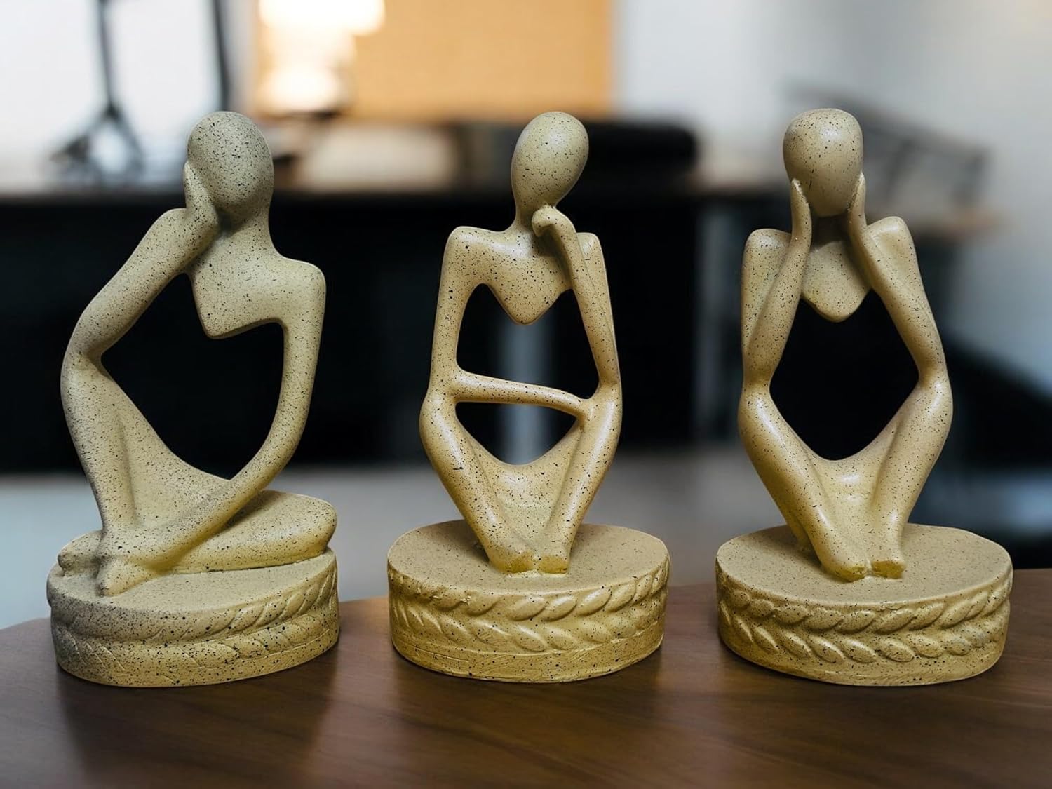 Abstract Thinker Figurine Set – 3 - Piece Miniature Polyresin Sculpture Set for Desk or Shelf – Small Modern Art Statues for Office, Study, or Gift - Riserra