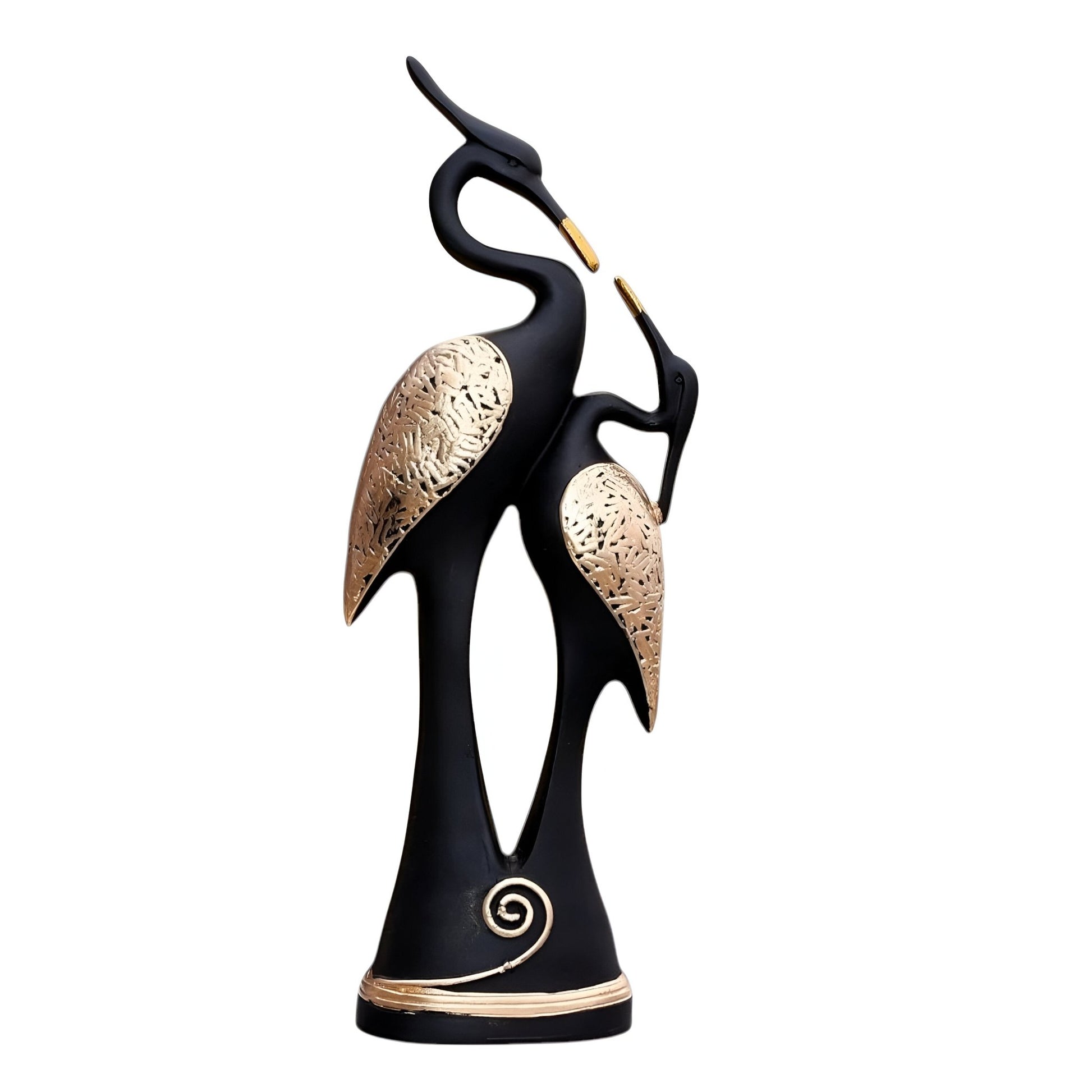 Crane Couple Showpiece for Home Decor | Black and Gold Polyresin Bird Statue for Table Shelf Wedding Gift Accent - Riserra