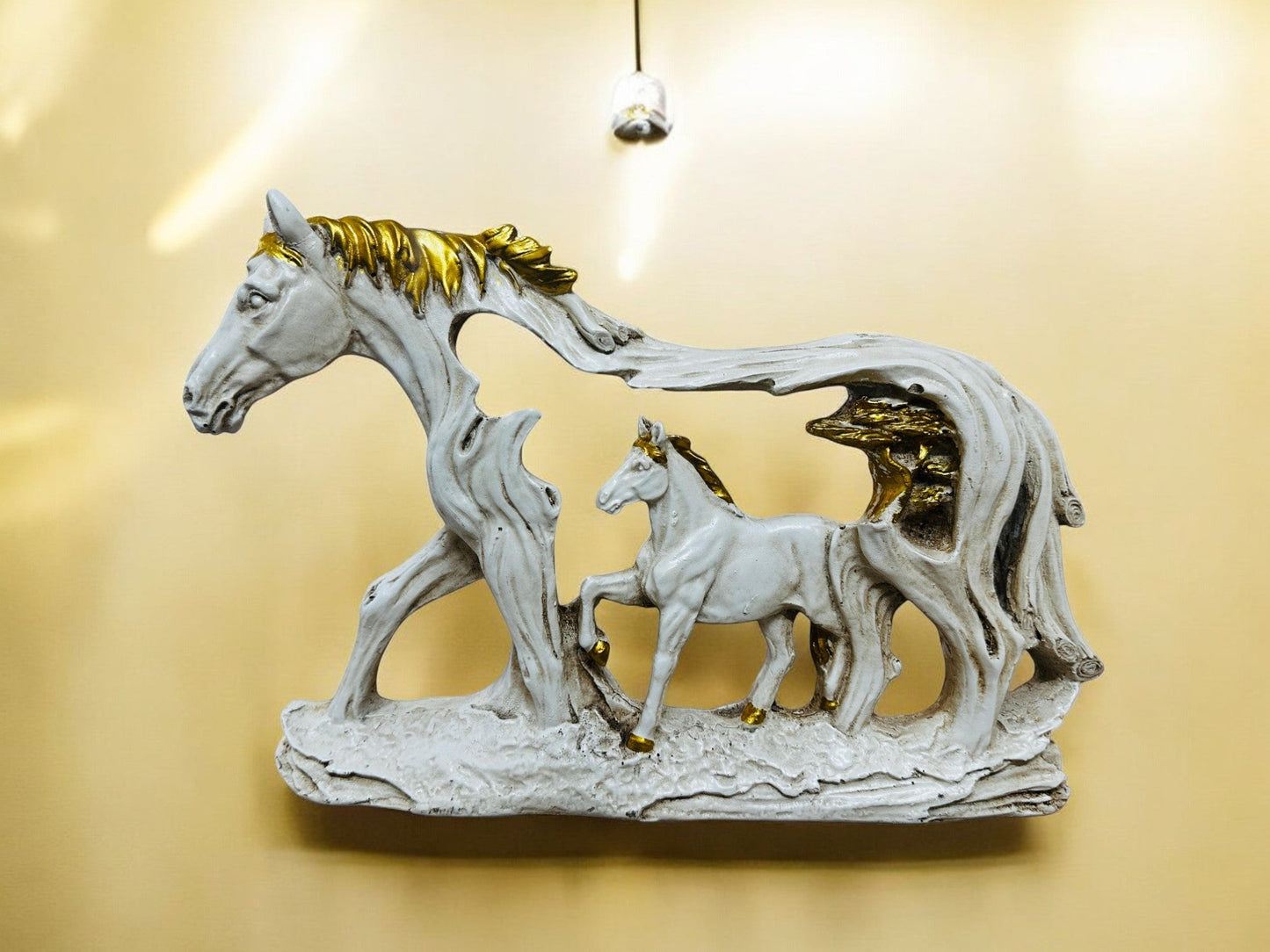 Horse and Foal Wall/Table Decor – Dual - Purpose Polyresin Sculpture with Gold Accents – Decorative Animal Figurine for Living Room, Hallway, or Entryway - Riserra