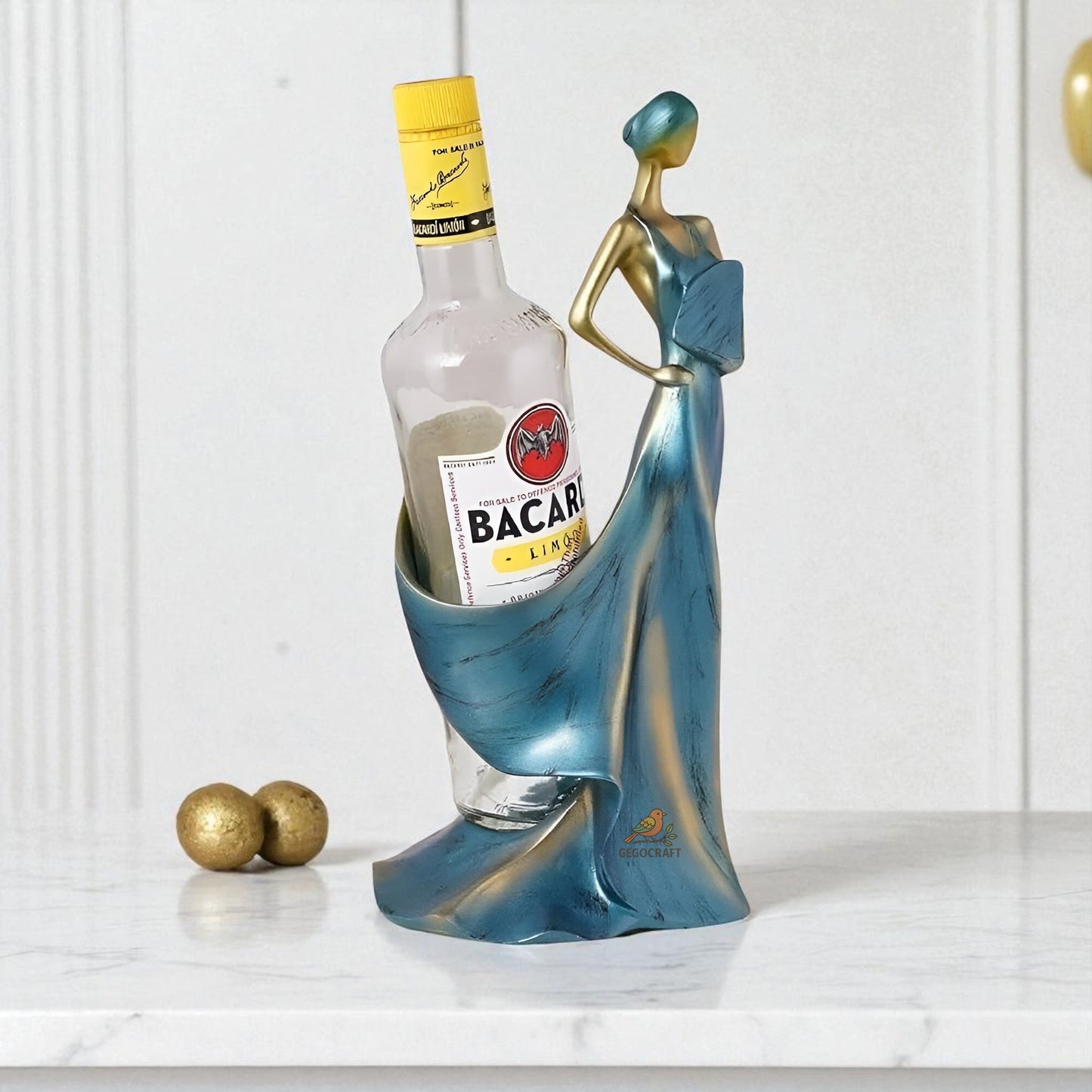 Lady Bottle Holder Showpiece for Home Bar Decor | Polyresin Wine Stand for Table Countertop Gift Display Accent - Riserra