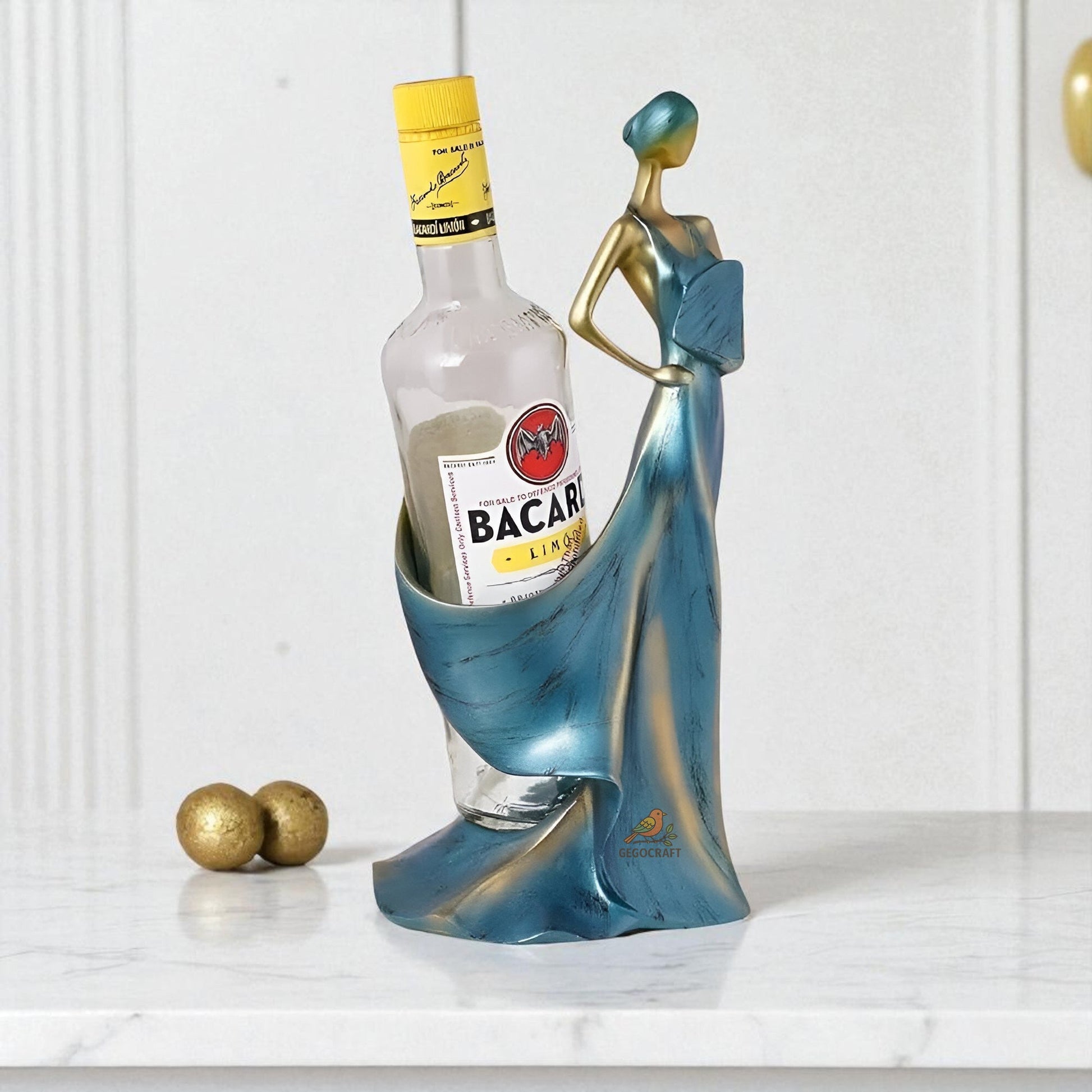 Lady Bottle Holder Showpiece for Home Bar Decor | Polyresin Wine Stand for Table Countertop Gift Display Accent - Riserra