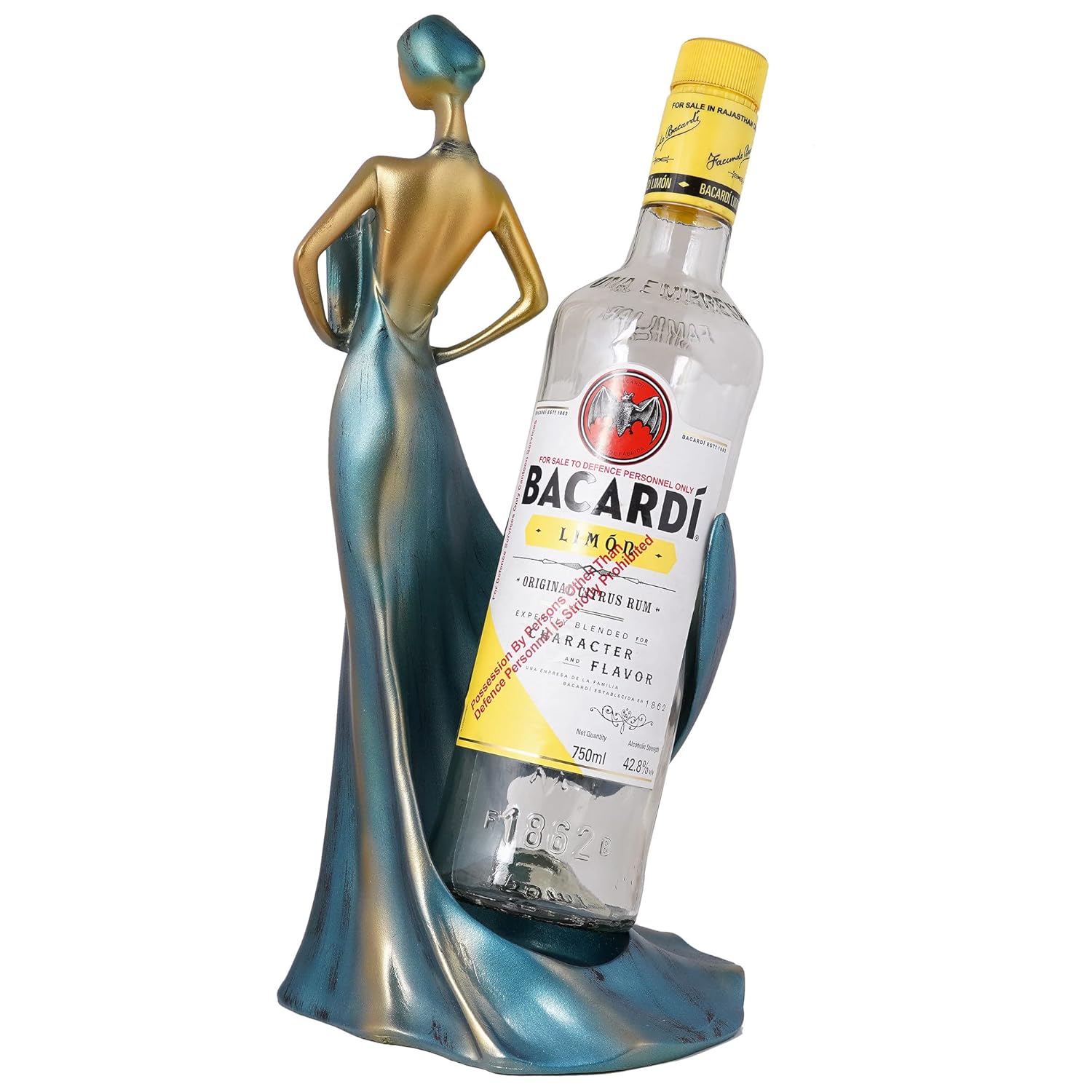 Lady Bottle Holder Showpiece for Home Bar Decor | Polyresin Wine Stand for Table Countertop Gift Display Accent - Riserra